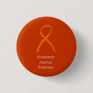 Button "Animal Protection Orange Awareness Ribbon"