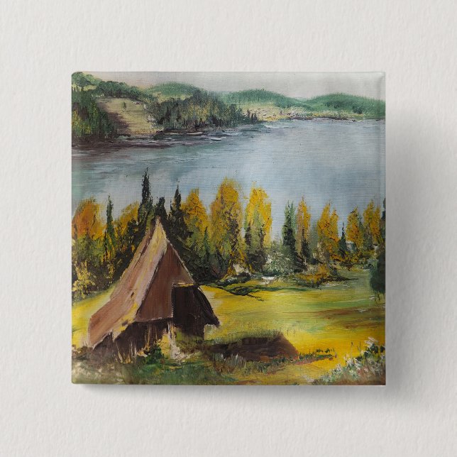 Button Ann Hayes Gemälde Chalet am See (Vorderseite)