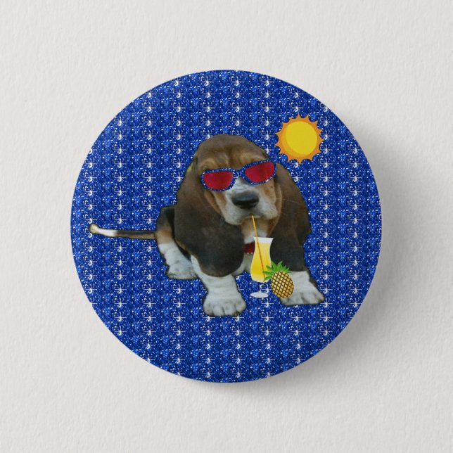 Button Baby Basset Hound Sheldon Sommerzeit (Vorderseite)