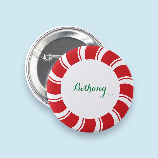 Button Back Button Name Abzeichen Weihnachtsfeier (MISOOK Christmas Name Button Peppermint Candycane)