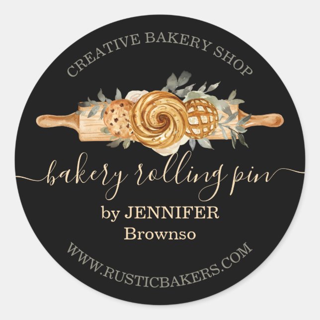 Button Backkost Brät elegantes Schwarz Runder Aufkleber (Vorderseite)