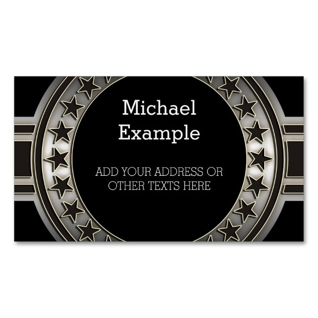 Button / Banner - Sterne silber schwarz + Ihr Back Magnetische Visitenkarte (Vorderseite)