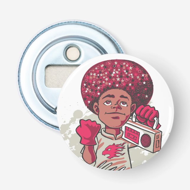Button Bottle Opener – YOUTH Power Afro & Boombox  Flaschenöffner (Vorderseite)