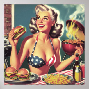 Button der amerikanischen GRILLEN Poster