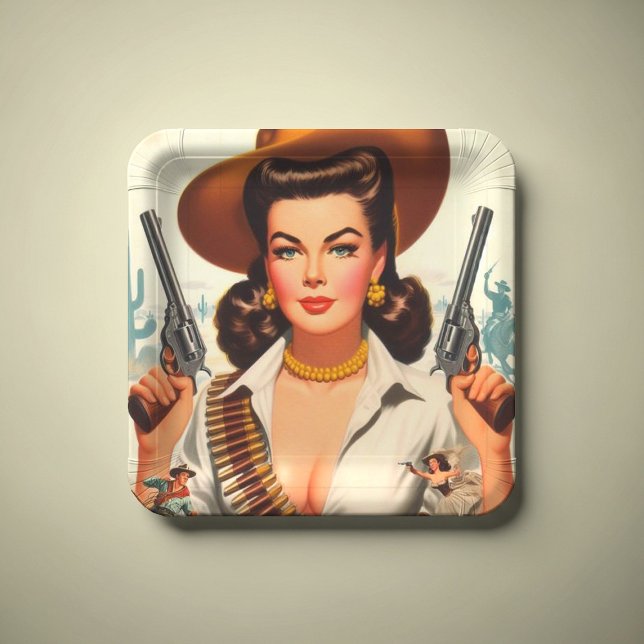 Button des Vintagen Westerns Pappteller (Von Creator hochgeladen)