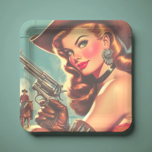 Button des Vintagen Westerns Pappteller