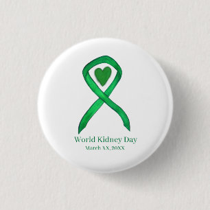 Button des World Kidney Day Green Awareness Ribbon