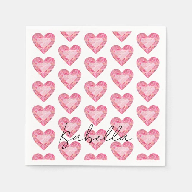 Button Diamond Heart Gem NAME Glam Liebe Serviette (Vorderseite)