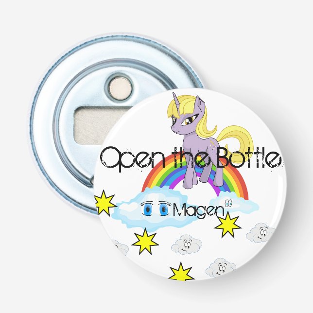 Button Flasche Öffnung Pony Regenbogen Wolken Flaschenöffner (Vorderseite)