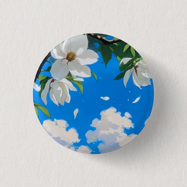 Button--Floral Serie Weiße Magnolie Button (Vorderseite)
