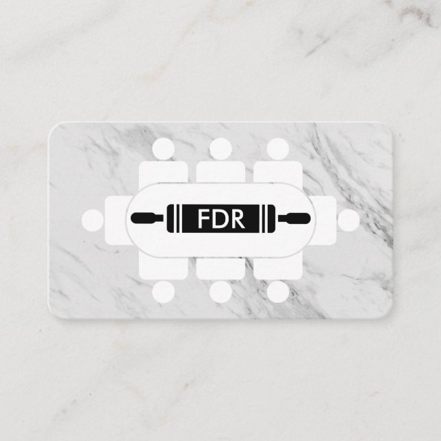 Button für die Rollen von Tischplatten für den per Visitenkarte (Vorderseite)