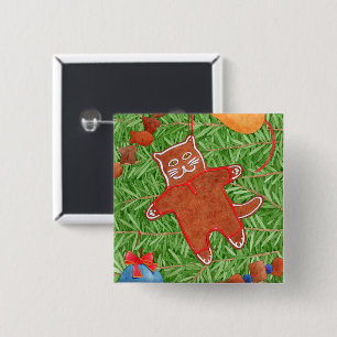 Button GINGERBREAD KITTY Square