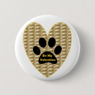 Button Gold Ribbed Black Paw Herz sein mein Valent