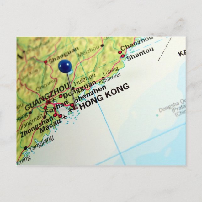 Button Map von Hongkong Postkarte (Vorderseite)