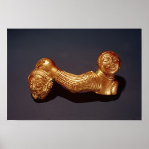 Button mit einem Krieger, der einen Kopf hält Poster