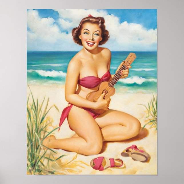 Button mit Ukulele Art Poster (Vorne)