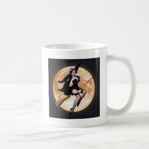 Button-Oben Hexe gegen einen Ernte-Mond Tasse