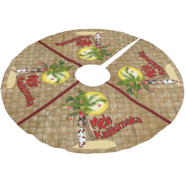 Button-oben Mele Kalikimaka Weihnachtsbaum-Rock 2 Polyester Weihnachtsbaumdecke (Schrägansicht)