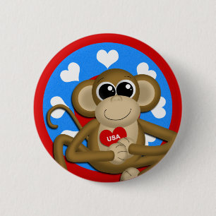 Button Patriotic USA Monkey