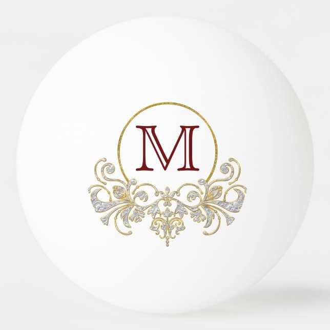 Button RETRO ORNAMENT + Ihr Monogramm Tischtennisball (Rückseite)