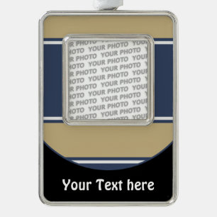Button RETRO-STREIFEN + Ihr Foto & Text Rahmen-Ornament Silber