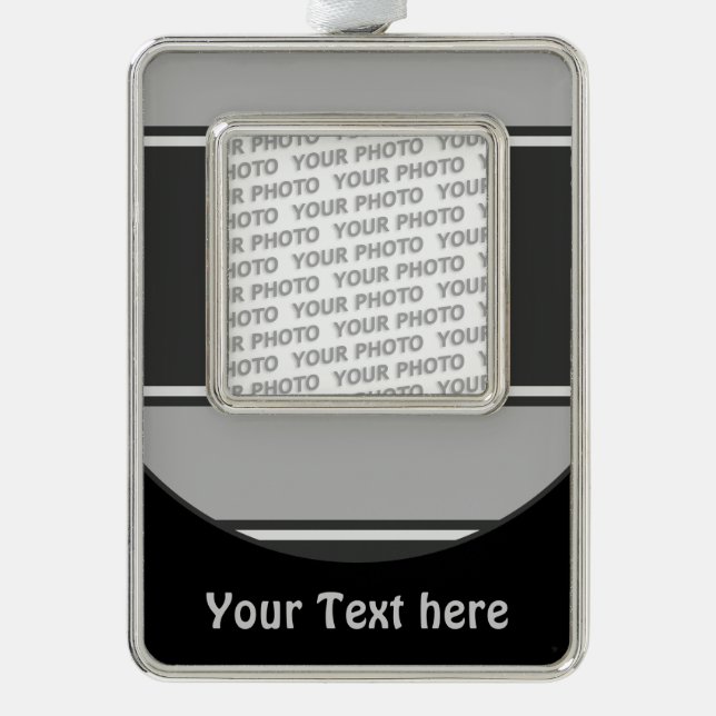 Button RETRO STRIPES + Ihr Foto & Text Rahmen-Ornament Silber (Vorderseite)