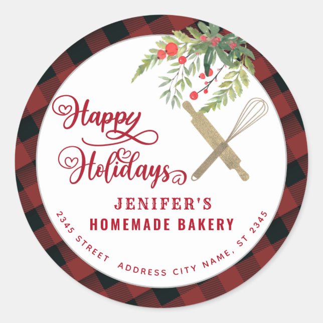 Button rollende Bäckereien karierte Ferienverpacku Runder Aufkleber (Vorderseite)