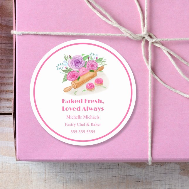 Button-Rose für Wasserfarben Konditorei Koch Baker Runder Aufkleber (Von Creator hochgeladen)