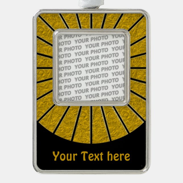 BUTTON ROUND RAYS Gold + Ihr Foto & Text Rahmen-Ornament Silber (Vorderseite)