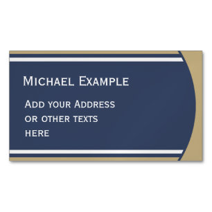 BUTTON ROUND Streifen blau beige grau + Ihr Text Magnetische Visitenkarte