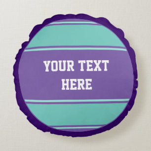 BUTTON ROUND Streifen violett cyan + Ihr Text Rundes Kissen