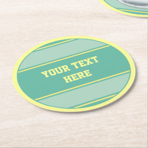 BUTTON RUNDE Streifen pas. grün gelb + Ihre Idee Runder Pappuntersetzer