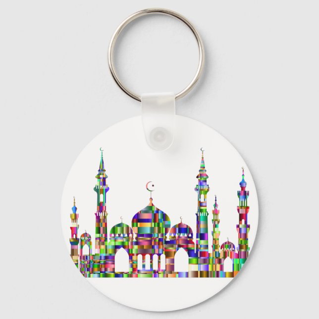 Button-Schlüsselanhänger mit bunten Prismenmoschee Schlüsselanhänger (Vorderseite)