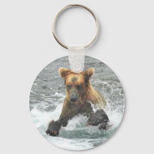 Button-Schlüsselanhänger mit Grizzlybär Schlüsselanhänger