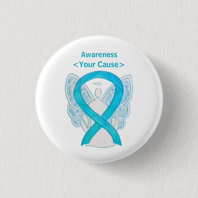 Button Turqoise Blue Awareness Ribbon Angel Button (Vorderseite)