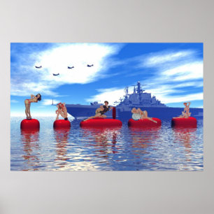 Button- und Glamour-Girls mit der Marine Poster