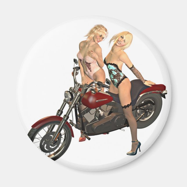 Button-up Bikermädchen Magnet (Vorne)