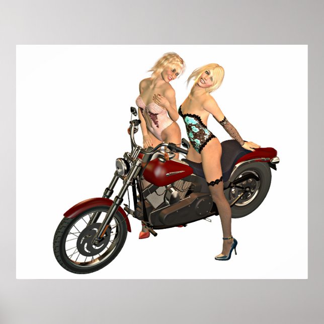 Button-up Bikermädchen Poster (Vorne)