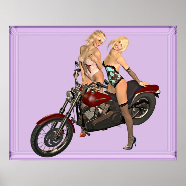 Button-up Bikermädchen Poster (Vorne)
