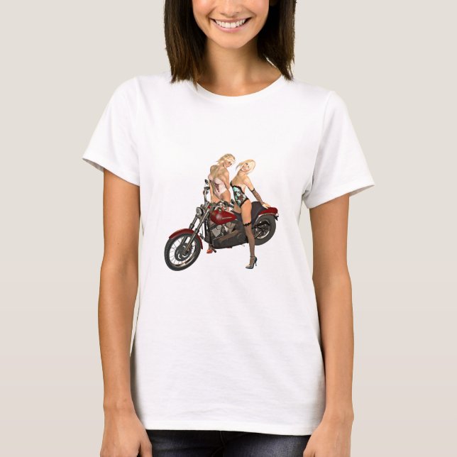 Button-up Bikermädchen T-Shirt (Vorderseite)