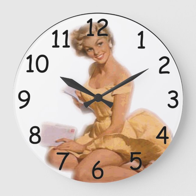 Button Up Classie Blonde Clock Große Wanduhr (Vorderseite)