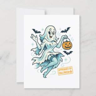 Button-Up Ghost Girl - Spooky Niedlich Halloween Postkarte