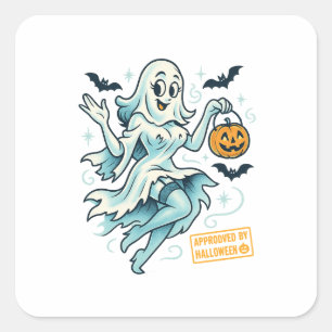 Button-Up Ghost Girl - Spooky Niedlich Halloween Quadratischer Aufkleber
