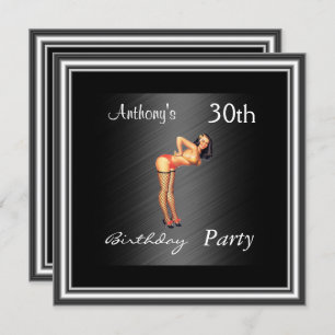 Button-up Girl and Black Birthday Party Einladung