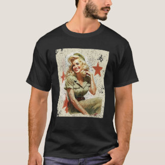 Button Up Girl Blonde WWII Graphic T Shirt