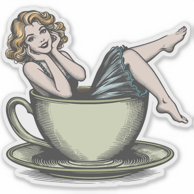 Button-up Girl Coffee Addict Aufkleber (Vorderseite)