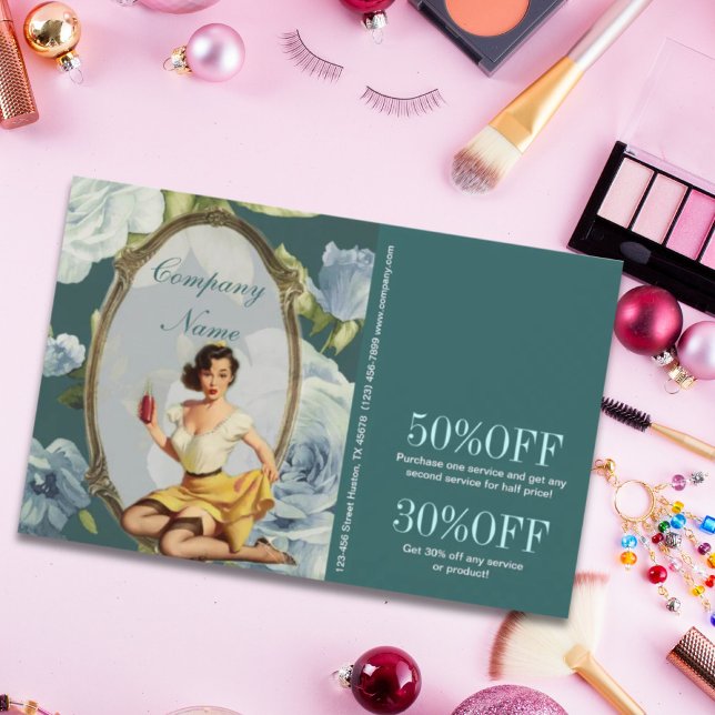 Button Up Girl Cosmetologist Haarkopfartist Flyer (Pin Up Girl Cosmetologist Hair makeup artist Flyer)