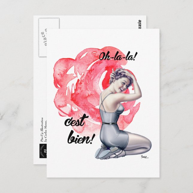 Button-Up Girl mit Blumenhintergrund Postkarte (Vorne/Hinten)