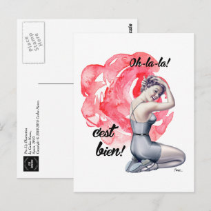 Button-Up Girl mit Blumenhintergrund Postkarte