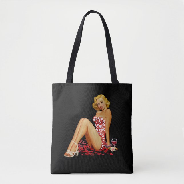 'Button Up Girl' niedlich, sexy, schwarze Tote Bag (Vorderseite)
